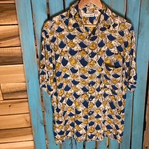 Vintage 90s Pierre Cardin nylon lounge shirt size medium gold blue gray Korea